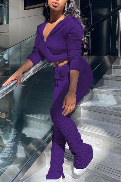 women's fashionable solid color casual suit long sleeve zipper bare midriff hooded cardigan pleated bell-bottom pants sets, Gray
women's fashionable solid color casual suit long sleeve zipper bare midriff hooded cardigan pleated bell-bottom pants sets, Gray