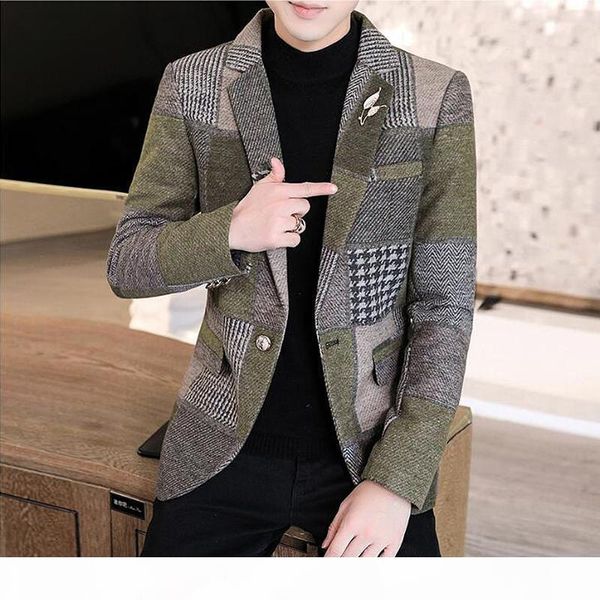 mens stylish blazer thick warm suit jacket men woolen coat with plaid stitching blazer hombre slim fit prom blazers for men, White;black
mens stylish blazer thick warm suit jacket men woolen coat with plaid stitching blazer hombre slim fit prom blazers for men, White;black