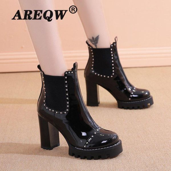 women's boots short boots thick heel waterproof platform ankle high heel luxury leather shoes, Black
women's boots short boots thick heel waterproof platform ankle high heel luxury leather shoes, Black