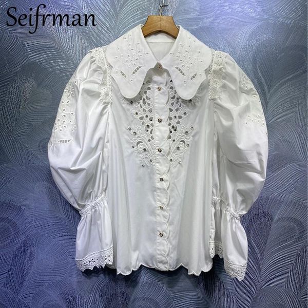 seifrmann women autumn fashion designer shirts flare sleeve lace hollow out crystal beading solid printed ladies loose, White
seifrmann women autumn fashion designer shirts flare sleeve lace hollow out crystal beading solid printed ladies loose, White