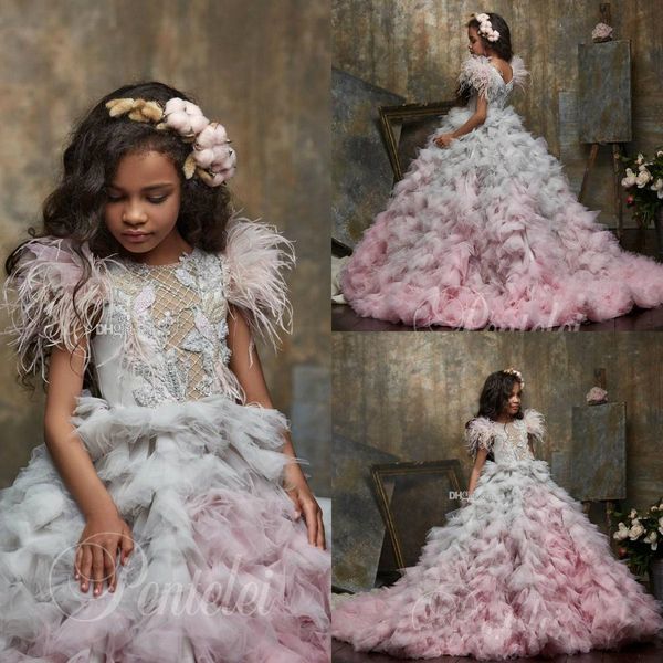lovely pink new flower girl dresses ruffle appliqued beaded feather little girl birthday party vintage communion pageant clothing, White;blue
lovely pink new flower girl dresses ruffle appliqued beaded feather little girl birthday party vintage communion pageant clothing, White;blue