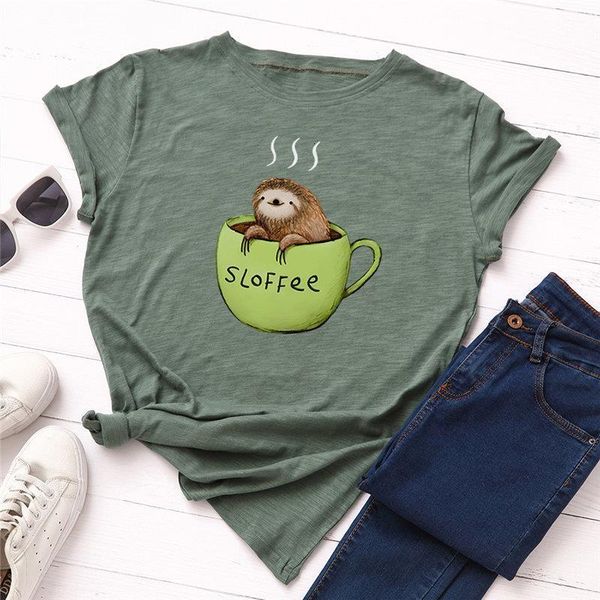 women t-shirt 100% cotton plus size short sleeve cute sloth and coffee print female vogue t shirt o-neck harajuk tees femme, White
women t-shirt 100% cotton plus size short sleeve cute sloth and coffee print female vogue t shirt o-neck harajuk tees femme, White