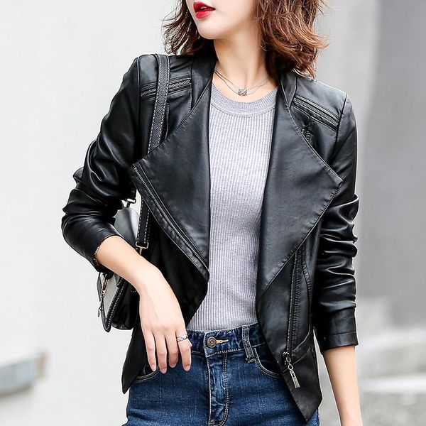 women's leather & faux autumn moto biker zipper jacket short bf wind big collar turn-down pu coat casacas para mujer, Black
women's leather & faux autumn moto biker zipper jacket short bf wind big collar turn-down pu coat casacas para mujer, Black