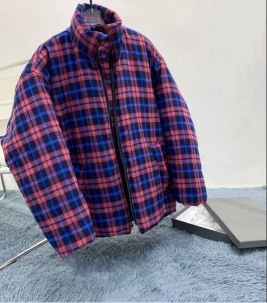 men's and women's classic semi-high collar check color matching zipper slim cotton down jacket 53534, Black
men's and women's classic semi-high collar check color matching zipper slim cotton down jacket 53534, Black