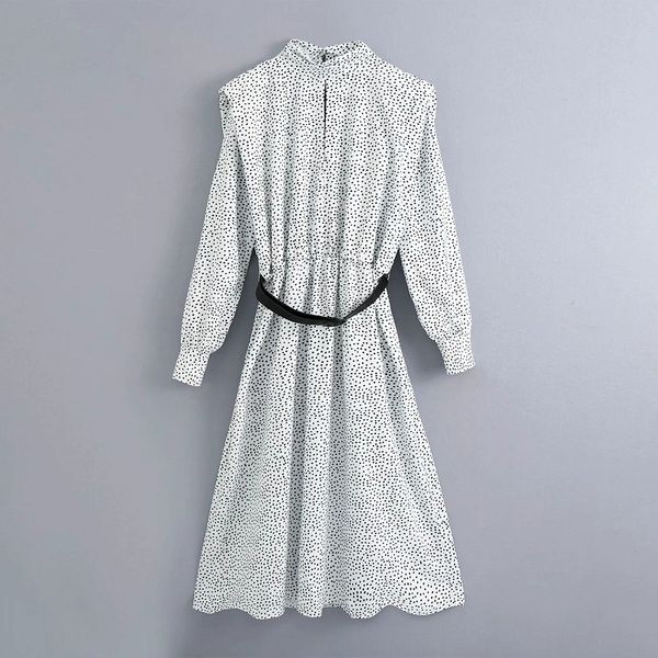 2021 new women high neck long sleeves elegant polka dot midi dress woman summer party white dresses with belt 6hnk, Black;gray
2021 new women high neck long sleeves elegant polka dot midi dress woman summer party white dresses with belt 6hnk, Black;gray