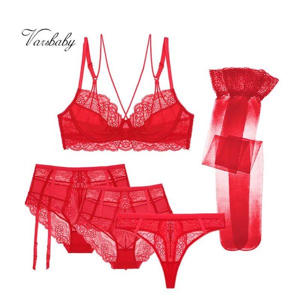 bras sets varsbaby beauty back y-lined deep v unlined lace 3/4 cup bra set bra+high-waist panties+ thong+stockings 5 pcs, Red;black
bras sets varsbaby beauty back y-lined deep v unlined lace 3/4 cup bra set bra+high-waist panties+ thong+stockings 5 pcs, Red;black