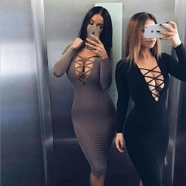 european style women tight dress cross straps v neckline dress long sleeve bodycon ing, Black;gray
european style women tight dress cross straps v neckline dress long sleeve bodycon ing, Black;gray