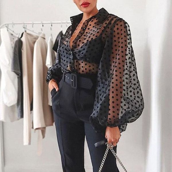 msxu elegant chic see through organza turn down collar lantern sleeve polka dot casual women blouse shirt 1, White
msxu elegant chic see through organza turn down collar lantern sleeve polka dot casual women blouse shirt 1, White