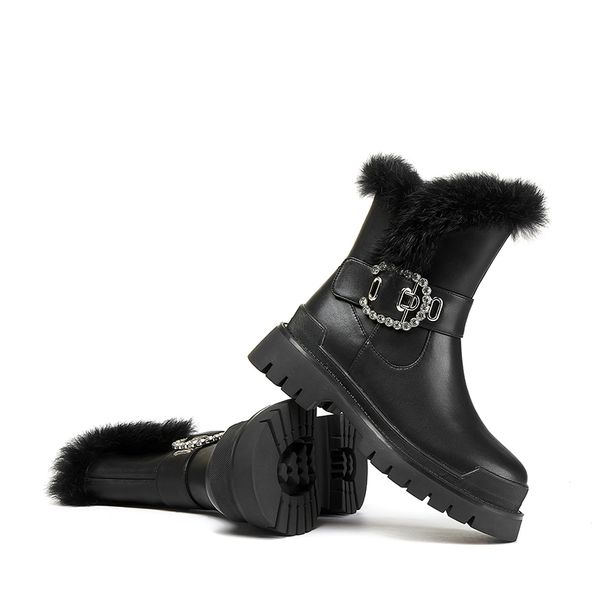 russian trade women's ankle cracked leather+ rabbit skin stuffed leather thick winter toenail boots shoes acap, Black
russian trade women's ankle cracked leather+ rabbit skin stuffed leather thick winter toenail boots shoes acap, Black