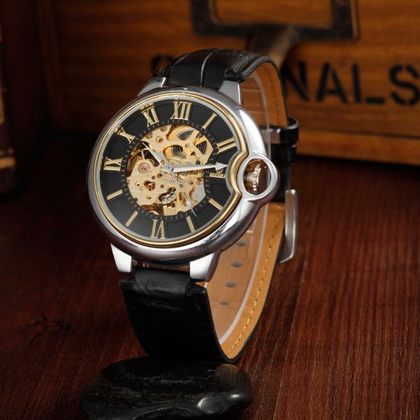 t-goer business men's blue needle balloon mechanical watch automatic hollow belt watch, Slivery;brown
t-goer business men's blue needle balloon mechanical watch automatic hollow belt watch, Slivery;brown