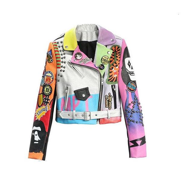 cropped leather jackets women colorful graffiti studded coat 2020 punk faux leather motorcycle biker jacket ladies, Black
cropped leather jackets women colorful graffiti studded coat 2020 punk faux leather motorcycle biker jacket ladies, Black