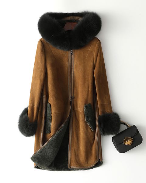 2019 new fashion solid women's sheepskin long coat with fox fur hooded long sleeve casual style with zipper pockets winter coatx1019, Black
2019 new fashion solid women's sheepskin long coat with fox fur hooded long sleeve casual style with zipper pockets winter coatx1019, Black