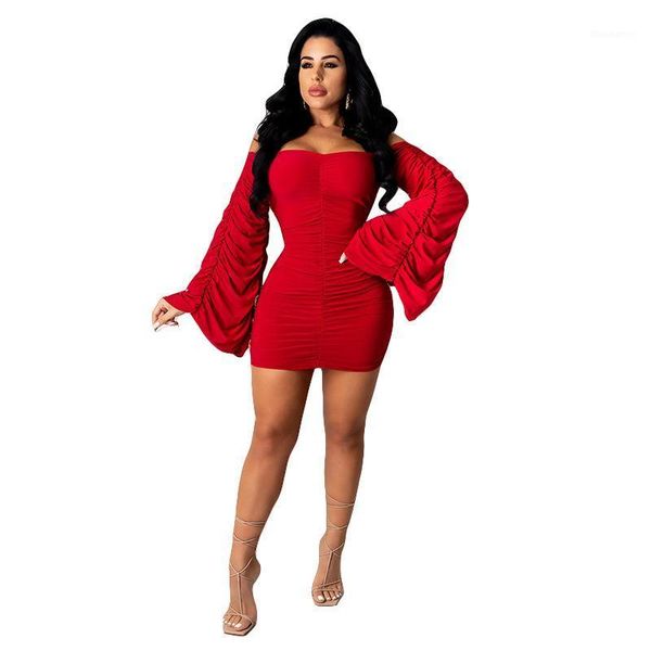 women dress long flare sleeve strapless robe female party club pullover vestidos pleated bodycon mini dresses1, Black;gray
women dress long flare sleeve strapless robe female party club pullover vestidos pleated bodycon mini dresses1, Black;gray