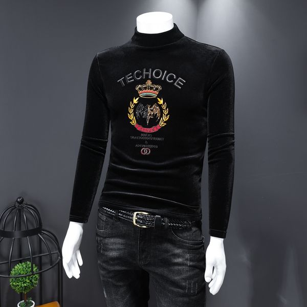 2020 autumn new gold velvet printed long-sleeved t-shirt men's trend korean version of the slim high collar plus velvet warm bottoming, White;black
2020 autumn new gold velvet printed long-sleeved t-shirt men's trend korean version of the slim high collar plus velvet warm bottoming, White;black