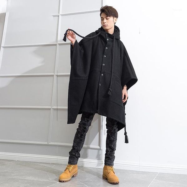 korean version dark night club bat shirt hooded cape men's cloak thickened medium-length woollen coat men clothing winter1, Black
korean version dark night club bat shirt hooded cape men's cloak thickened medium-length woollen coat men clothing winter1, Black