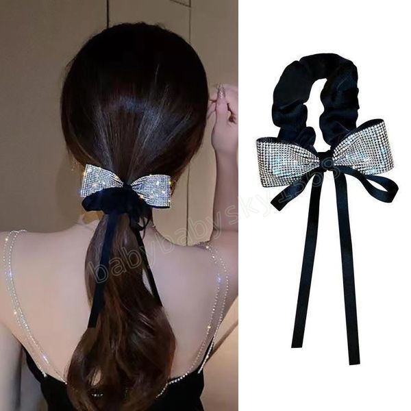 black rhinestones bowknot scrunchies for women shiny sparking tassel hair rope ponytail hair ribbon ties hairbands hair accessories, Slivery;white 
black rhinestones bowknot scrunchies for women shiny sparking tassel hair rope ponytail hair ribbon ties hairbands hair accessories, Slivery;white
