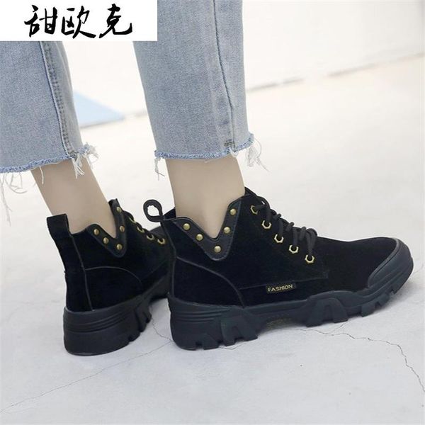 boots 2021 autumn women's fashion suede leather ankle warm rivets for women lace up platform botas mujer, Black
boots 2021 autumn women's fashion suede leather ankle warm rivets for women lace up platform botas mujer, Black