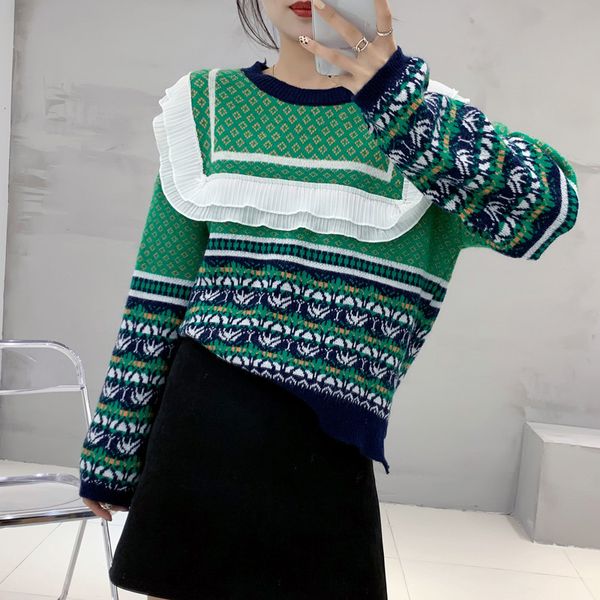 2021 Women's Jersey Retro Autumn Lazying New Loose Slobber Mesh Pullovers Round Collar Argyle Long Sleeves Kint Green Christmas Top 6UUX, White;black
2021 Women's Jersey Retro Autumn Lazying New Loose Slobber Mesh Pullovers Round Collar Argyle Long Sleeves Kint Green Christmas Top 6UUX, White;black