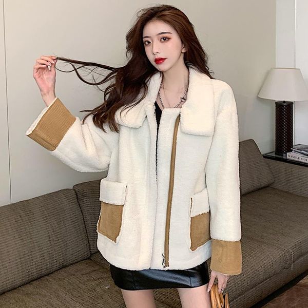 women's fur & faux lamb corduroy patchwork thick winter ted outwear jacket coat for women white pocket turn down collar warm, Black
women's fur & faux lamb corduroy patchwork thick winter ted outwear jacket coat for women white pocket turn down collar warm, Black