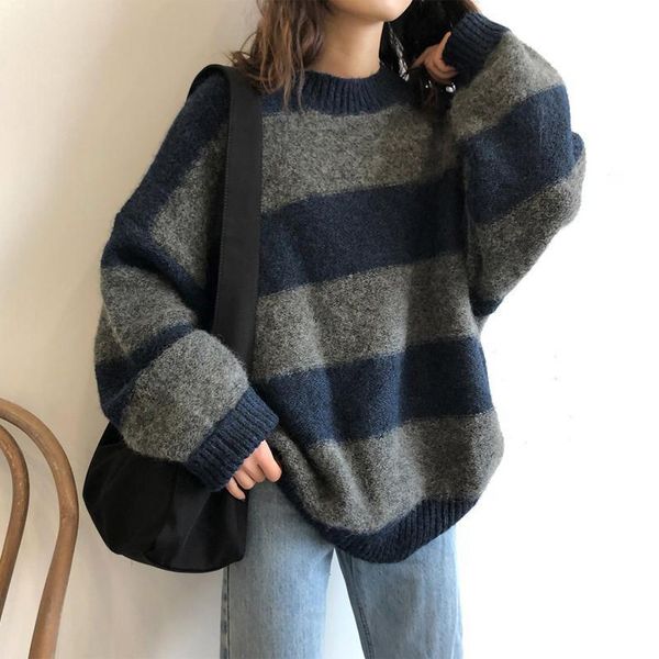 wind sweater loose women's slouchy round neck with stripes and color contrast qy8z, White;black
wind sweater loose women's slouchy round neck with stripes and color contrast qy8z, White;black