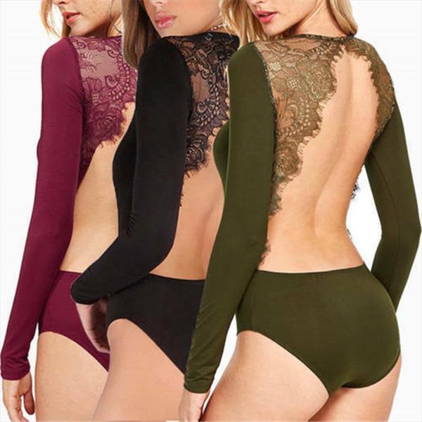 women lace floral backless long sleeve body suit solid color romper leotard drop shipping, Black;white
women lace floral backless long sleeve body suit solid color romper leotard drop shipping, Black;white