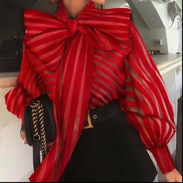 fashion women see through elegant shirts sheer mesh striped blouse lantern sleeve bowknot shirt female blusas office workwear, White
fashion women see through elegant shirts sheer mesh striped blouse lantern sleeve bowknot shirt female blusas office workwear, White