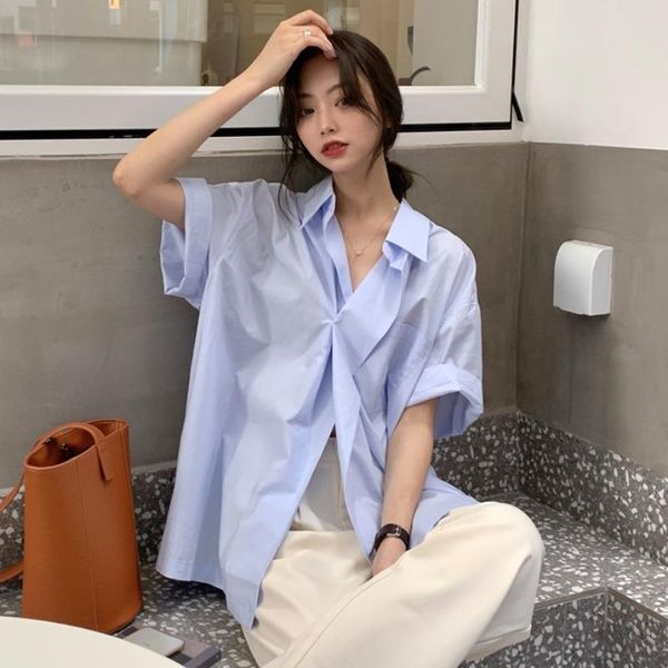 women's blouses & shirts korean fashion clothes loose blue striped clothing summer style ladies oversize blusas mujer de moda 2021, White
women's blouses & shirts korean fashion clothes loose blue striped clothing summer style ladies oversize blusas mujer de moda 2021, White
