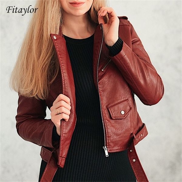 fitaylor spring autumn women faux soft leather long sleeve pink biker coat zipper design motorcycle pu red jacket y201012, Black;brown
fitaylor spring autumn women faux soft leather long sleeve pink biker coat zipper design motorcycle pu red jacket y201012, Black;brown