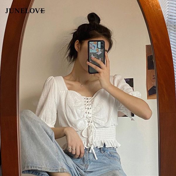 women's blouses & shirts junelove lace up blouse women solid square collar short sleeve ladies blusa spring 2021 fashion casual female, White
women's blouses & shirts junelove lace up blouse women solid square collar short sleeve ladies blusa spring 2021 fashion casual female, White
