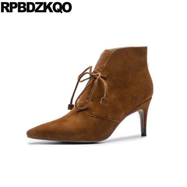 boots genuine leather fall front lace up casual ankle autumn sheepskin high heel shoes women suede booties stiletto pointed toe, Black
boots genuine leather fall front lace up casual ankle autumn sheepskin high heel shoes women suede booties stiletto pointed toe, Black