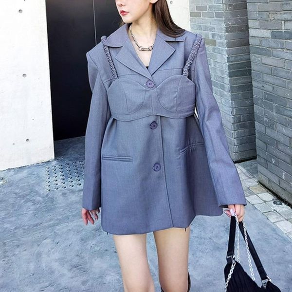 2021 autumn and winter full sleeves single breasted pocket loose big size blazer and outfits bra two pieces c203, White;black
2021 autumn and winter full sleeves single breasted pocket loose big size blazer and outfits bra two pieces c203, White;black