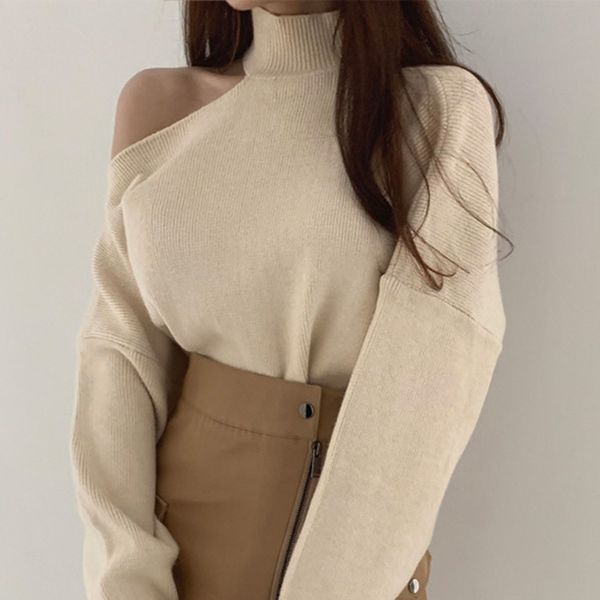 fashion one-shoulder women knitted pullovers turtleneck sweater female knitwear autumn winter long sleeve jumpers y200910, White;black
fashion one-shoulder women knitted pullovers turtleneck sweater female knitwear autumn winter long sleeve jumpers y200910, White;black