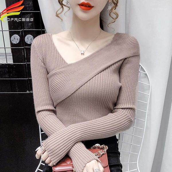 women's sweaters 2021 autumn winter v neck sweater women rib knit cross beige khaki or black and pullovers casual ladies jumper1, White;black
women's sweaters 2021 autumn winter v neck sweater women rib knit cross beige khaki or black and pullovers casual ladies jumper1, White;black