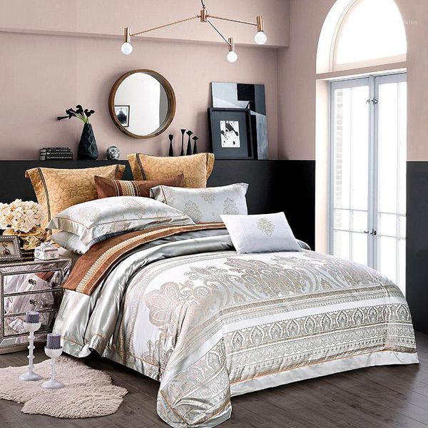 ivarose 4-pieces silver luxury bedding set  king size bed set jacquard lace duvet cover bed sheet linen1 
ivarose 4-pieces silver luxury bedding set  king size bed set jacquard lace duvet cover bed sheet linen1