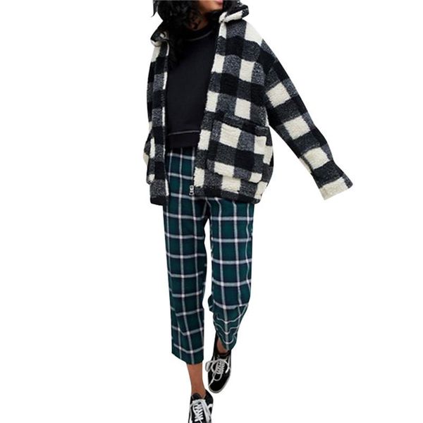 women's wool & blends winter checked women jacket turn down overcoat warm plaid long coat oversize thick woolen female streetwear, Black
women's wool & blends winter checked women jacket turn down overcoat warm plaid long coat oversize thick woolen female streetwear, Black
