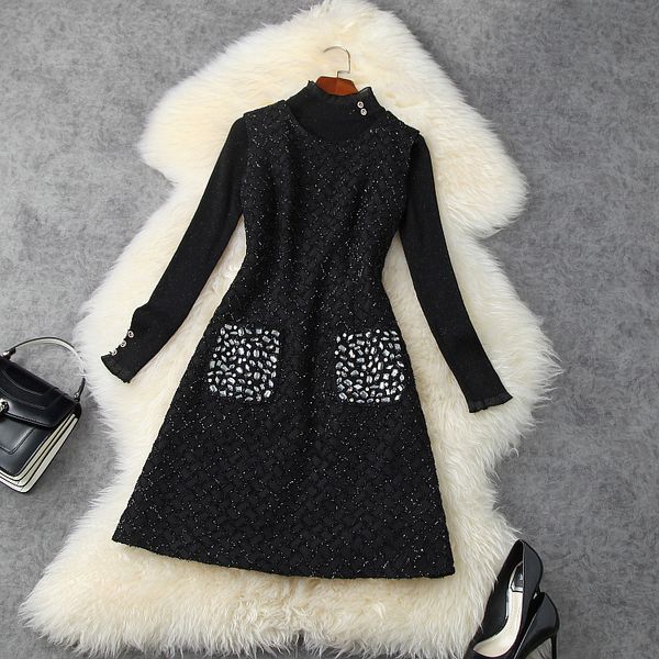 european and american women's winter wear 2020 new style long-sleeved sweater sleeveless beaded silk dress with two pieces, Black;gray
european and american women's winter wear 2020 new style long-sleeved sweater sleeveless beaded silk dress with two pieces, Black;gray