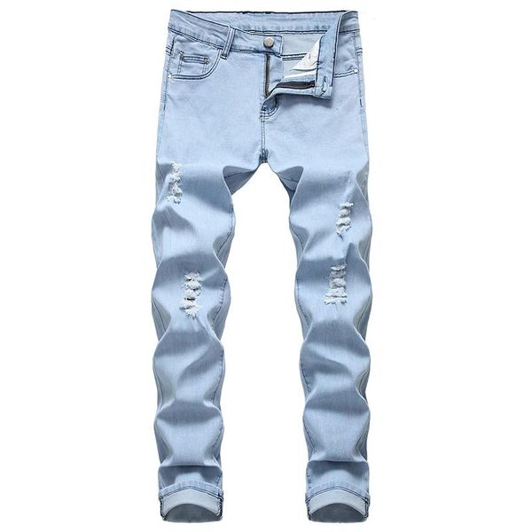 men's jeans men high street style thigh hole stretch slim-fit denim trousers with personalized design, Blue
men's jeans men high street style thigh hole stretch slim-fit denim trousers with personalized design, Blue