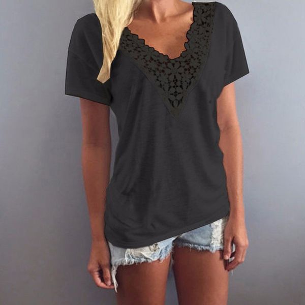 women's t-shirt casual short-sleeved tshirt solid v-neck t-shirts ladies loose 2020 summer lace trimming clothing, White
women's t-shirt casual short-sleeved tshirt solid v-neck t-shirts ladies loose 2020 summer lace trimming clothing, White