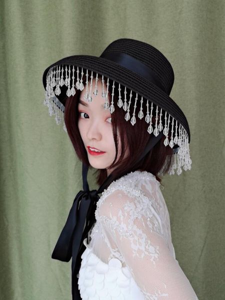 wide brim hats vintage luxury rhinestone fringe tassel sun hat black white ribbon bow summer elegant ladies cocktail party show fedora cap, Blue;gray
wide brim hats vintage luxury rhinestone fringe tassel sun hat black white ribbon bow summer elegant ladies cocktail party show fedora cap, Blue;gray
