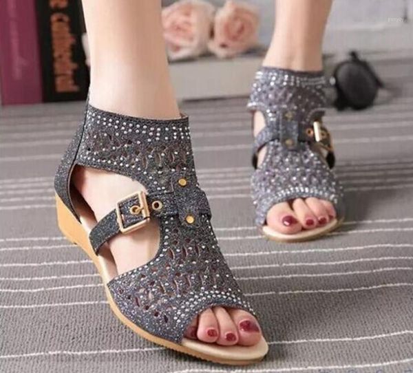 summer women's shoes high upper fish mouth hollow sandals women's zipper wedge with rhinestones roman shoes fashion sequins1, Black
summer women's shoes high upper fish mouth hollow sandals women's zipper wedge with rhinestones roman shoes fashion sequins1, Black