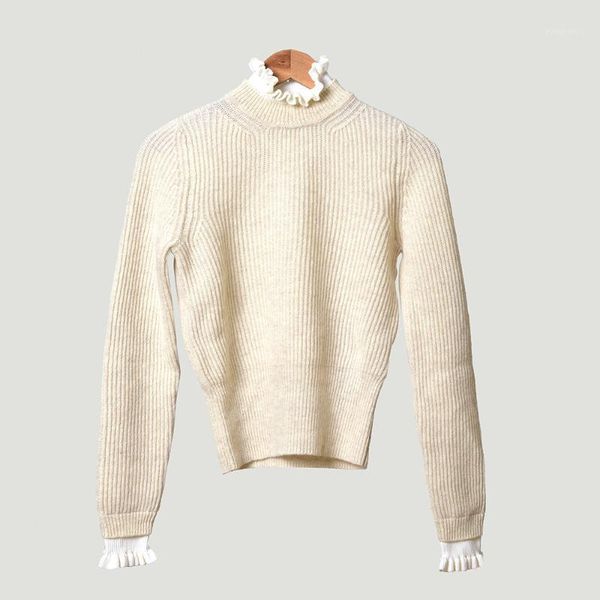 19 temperament lady solid color auricularia auricularia edge collar joker knitting shirt female 911121, White;black
19 temperament lady solid color auricularia auricularia edge collar joker knitting shirt female 911121, White;black