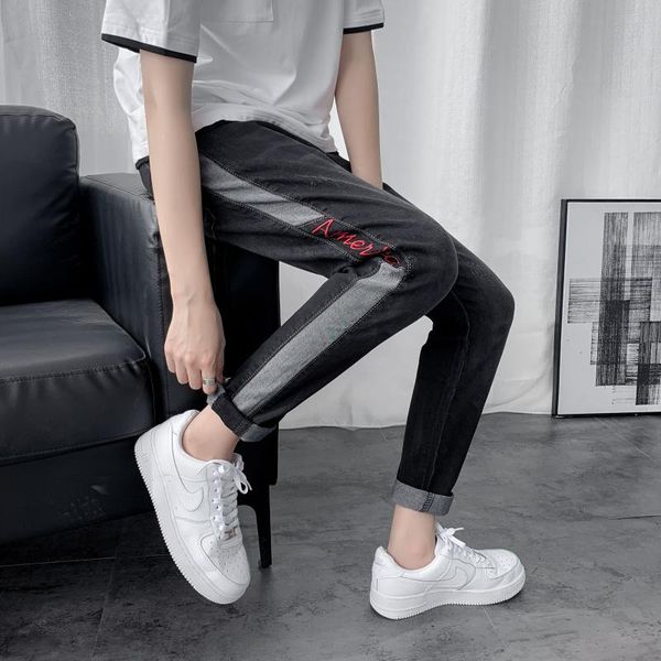 new casual fashion spring autumn men letter striped stretch slim penicl jeans trendy all-match denim trousers, Blue
new casual fashion spring autumn men letter striped stretch slim penicl jeans trendy all-match denim trousers, Blue