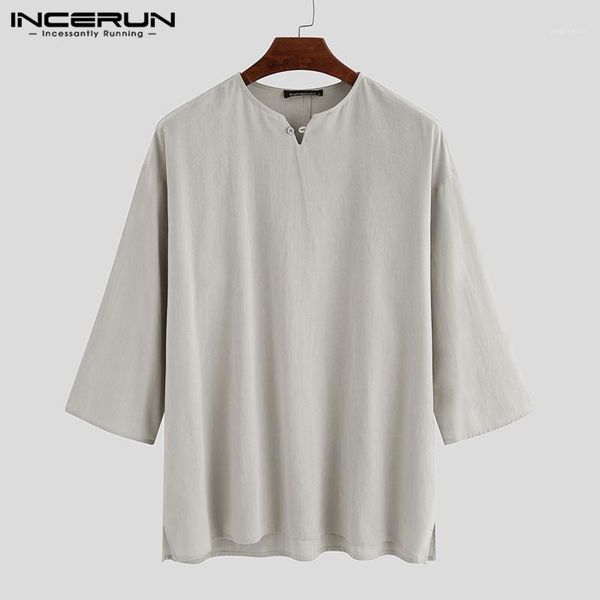 incerun vintage cotton linen men shirt 3/4 sleeve casual loose v neck solid color mens pullovers retro streetwear camisa 20201, White;black
incerun vintage cotton linen men shirt 3/4 sleeve casual loose v neck solid color mens pullovers retro streetwear camisa 20201, White;black
