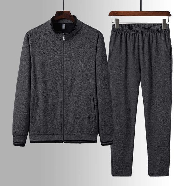 spring autumn new sports suit men's large coat casual dad's two piece sportswear for middle-aged and elderly men, Gray 
spring autumn new sports suit men's large coat casual dad's two piece sportswear for middle-aged and elderly men, Gray