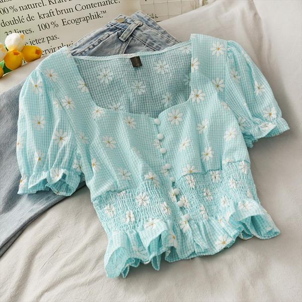 chic women short puff sleeve 2020 korean fashion new womens summer daisy elastic waist short blouses shirts feminine, White
chic women short puff sleeve 2020 korean fashion new womens summer daisy elastic waist short blouses shirts feminine, White