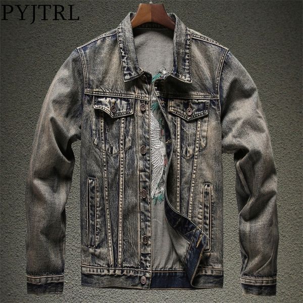 pyjtrl new men's slim fitting denim jacket style embroidery denim coat 201218, Black;brown
pyjtrl new men's slim fitting denim jacket style embroidery denim coat 201218, Black;brown