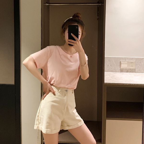 2021 cotton candy-colored t-shirt of women clothes neck new korean summer solid color short regular sleeved 0jdn, White
2021 cotton candy-colored t-shirt of women clothes neck new korean summer solid color short regular sleeved 0jdn, White