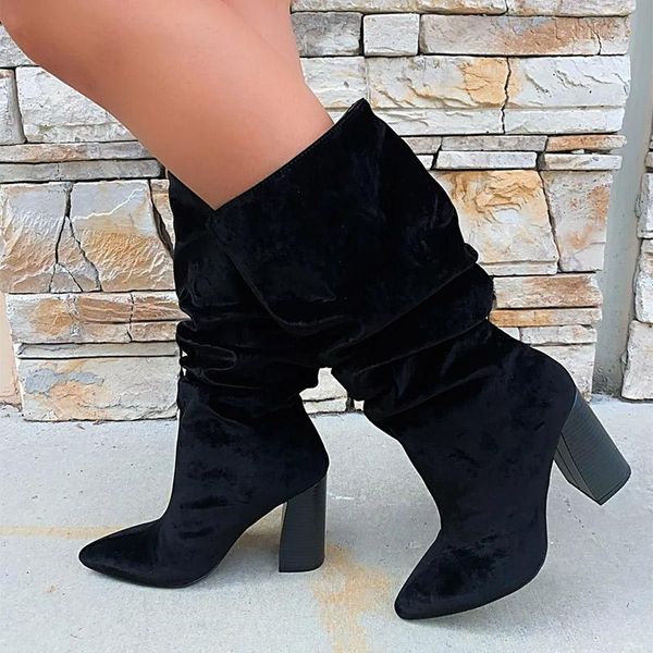 boots style flock high tube fashion women's leather feamle heels large size women shoes point toe ladies mid-calf, Black
boots style flock high tube fashion women's leather feamle heels large size women shoes point toe ladies mid-calf, Black