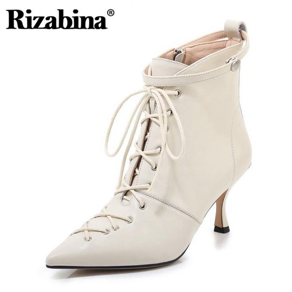 rizabina genuine leather woman ankle boots cross strap thin high heel winter shoes woman office fashion footwear size 33-40, Black
rizabina genuine leather woman ankle boots cross strap thin high heel winter shoes woman office fashion footwear size 33-40, Black
