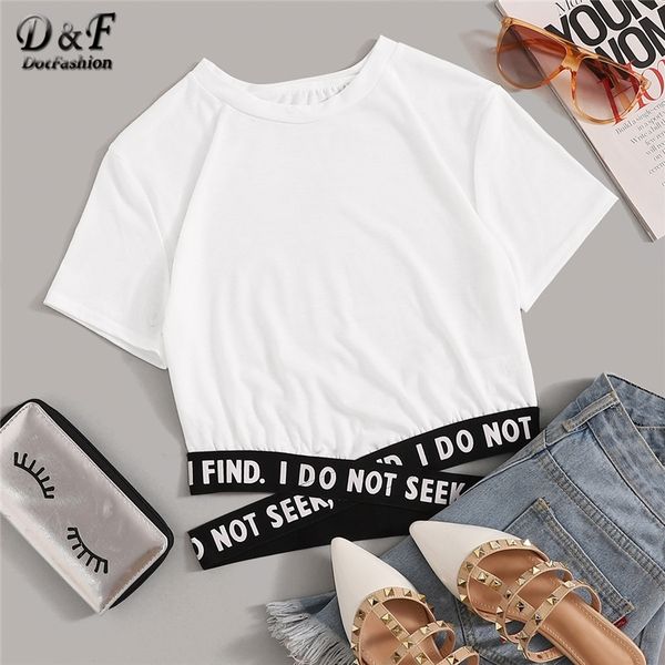 dotfashion contrast slogan criss cross waist tee summer round neck short sleeve women asymmetrical t shirt y200109, White
dotfashion contrast slogan criss cross waist tee summer round neck short sleeve women asymmetrical t shirt y200109, White